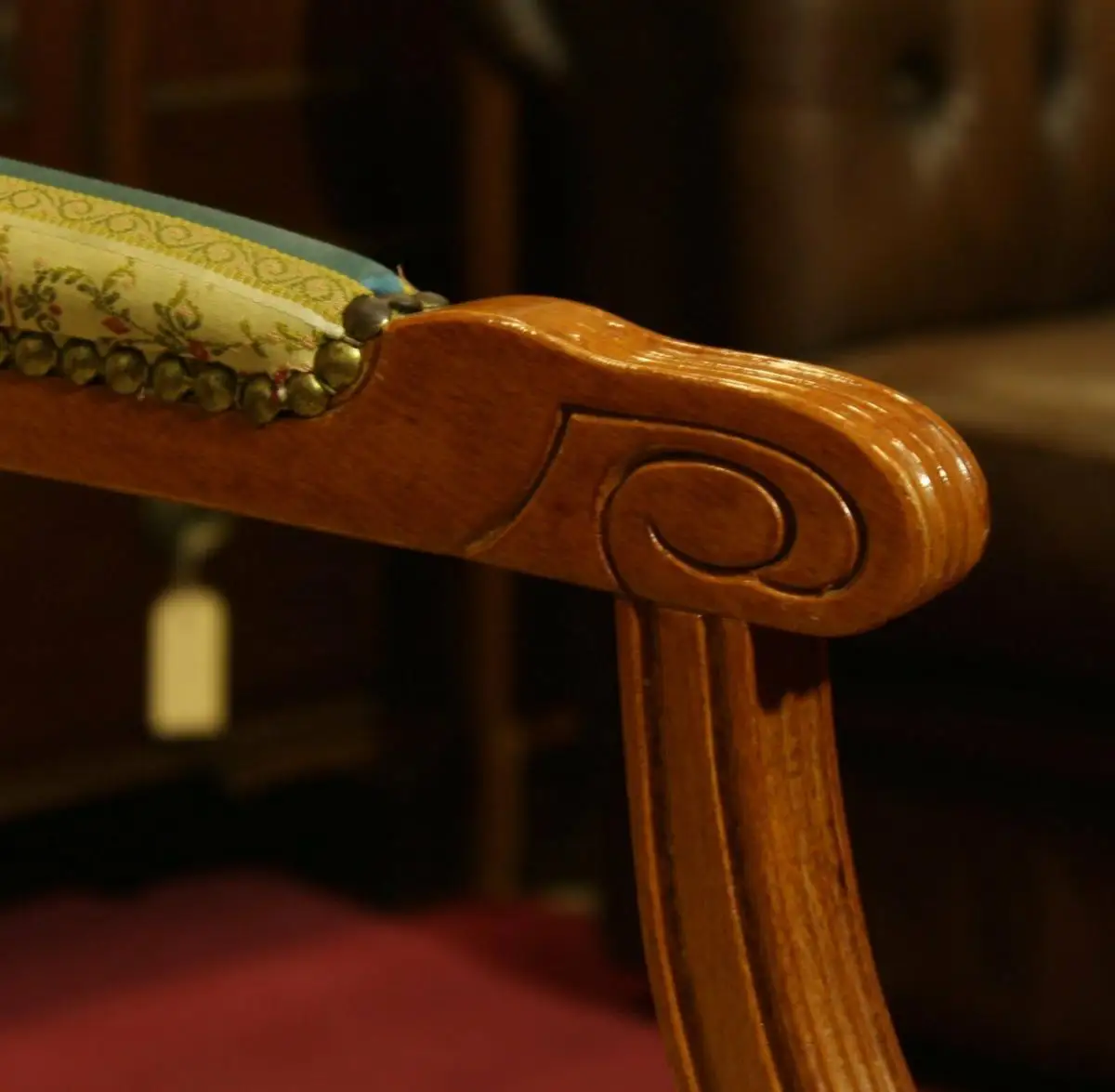 Englische Möbel Antik Stuhl mit Armlehne Eibe Biedermeier Streifen Homeoffice 5