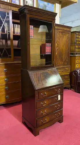 Englische Möbel Regency Aufsatz Sekretär Intarsie Schreibtisch Leder Regalboden