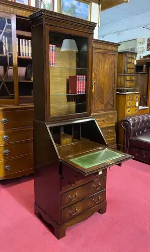 Englische Möbel Regency Aufsatz Sekretär Intarsie Schreibtisch Leder Regalboden