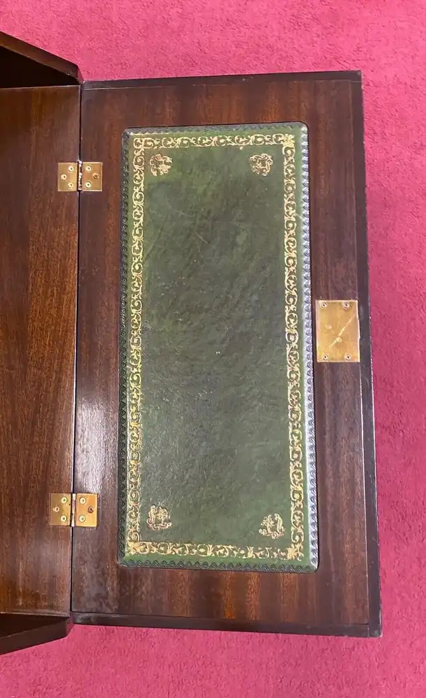 Englische Möbel Regency Aufsatz Sekretär Intarsie Schreibtisch Leder Regalboden 3