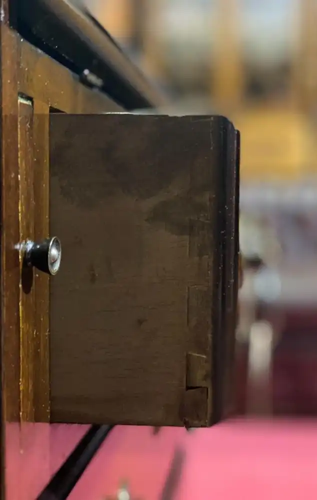 Englische Möbel Regency Aufsatz Sekretär Intarsie Schreibtisch Leder Regalboden 7