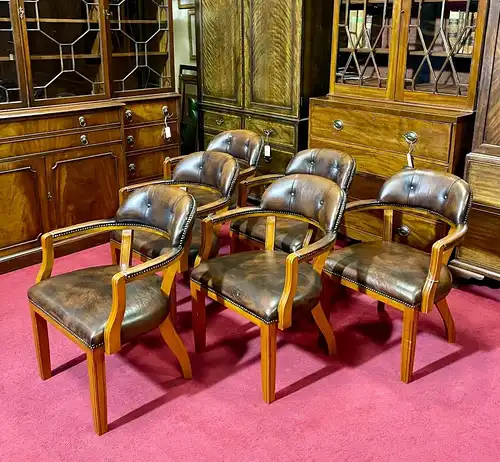 Englische Möbel Chesterfield Stuhl Esszimmer Schreibtisch Antik Leder m Armlehne