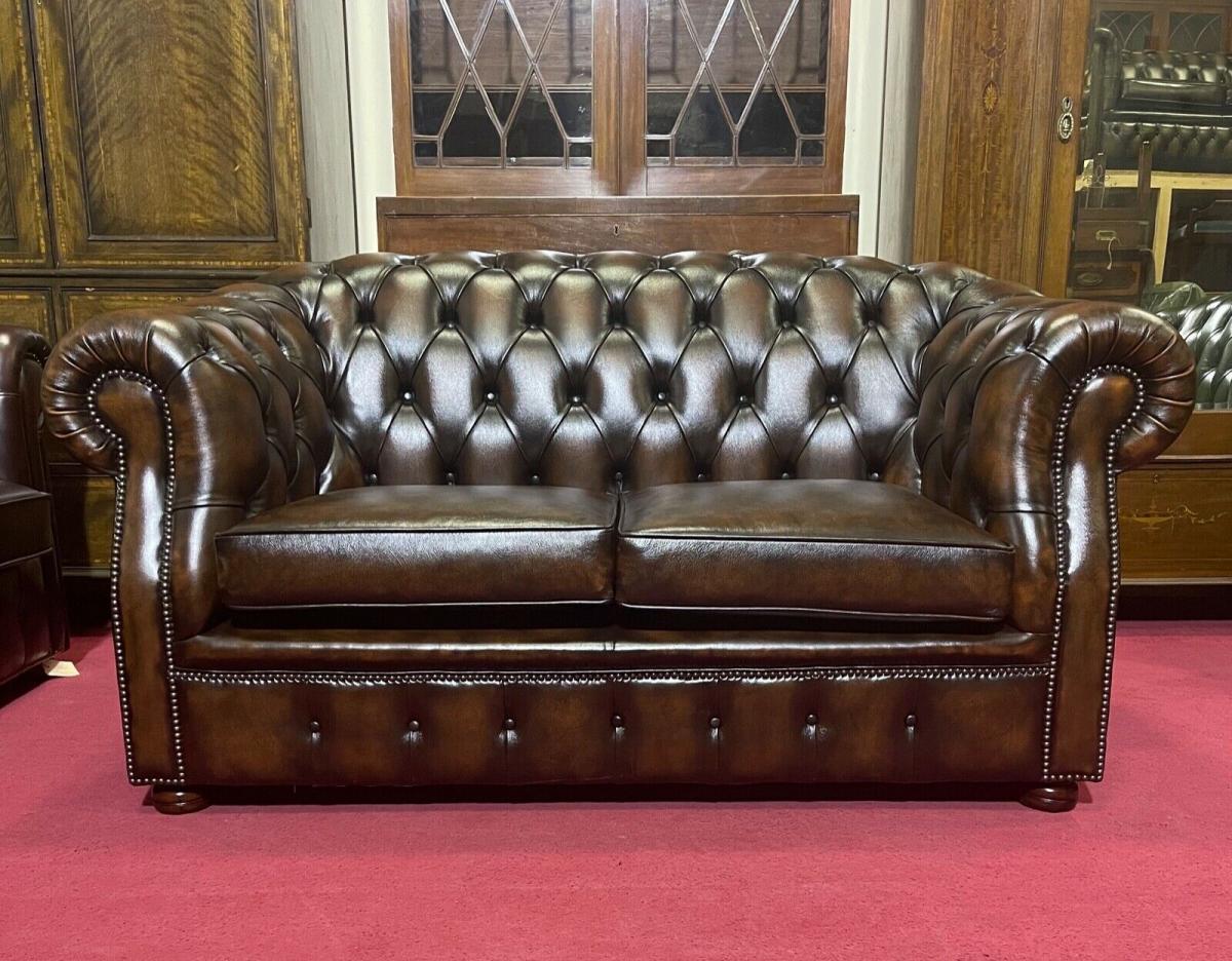 Englische M�bel Chesterfield Couch Sofa 2-sitzer Antik Leder B�ro Herrenzimmer 0