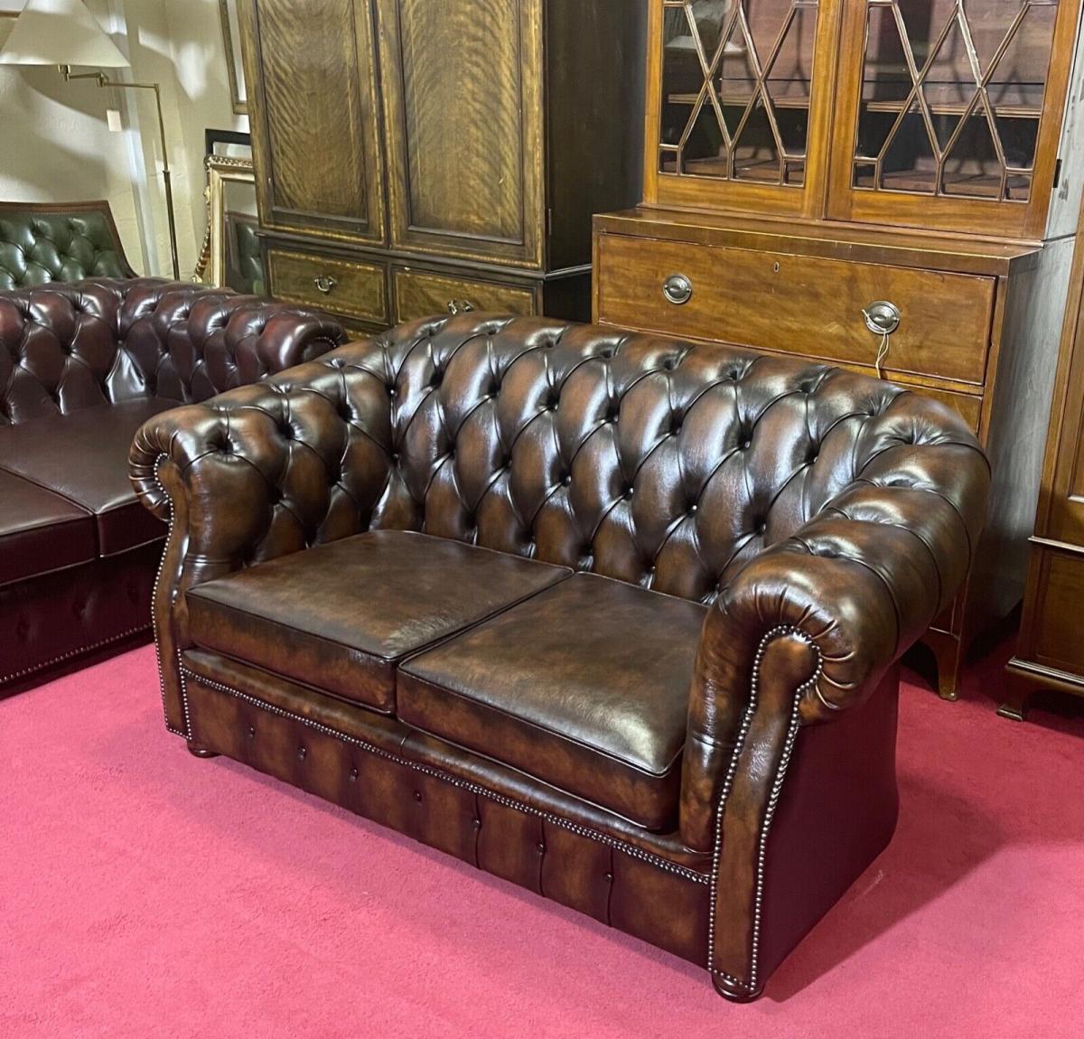 Englische Möbel Chesterfield Couch Sofa 2sitzer Antik Leder Büro