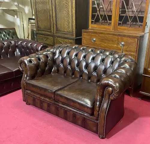 NEU Englische Möbel Chesterfield Sofa 2-Sitzer Antik Leder Büro Herrenzimmer UK