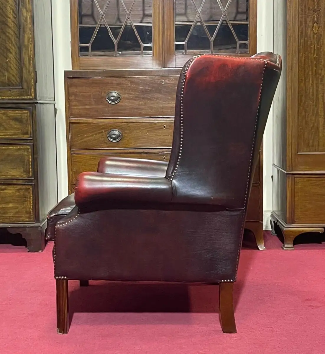 Englische Möbel Chesterfield Ohrensessel Wingchair Sessel Antik Leder Mahagoni 3