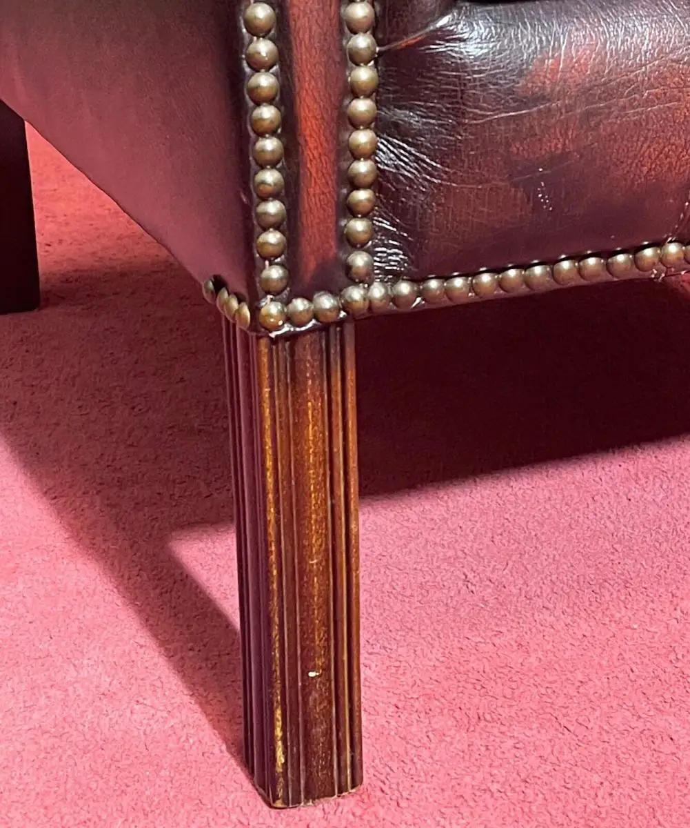 Englische Möbel Chesterfield Ohrensessel Wingchair Sessel Antik Leder Mahagoni 6