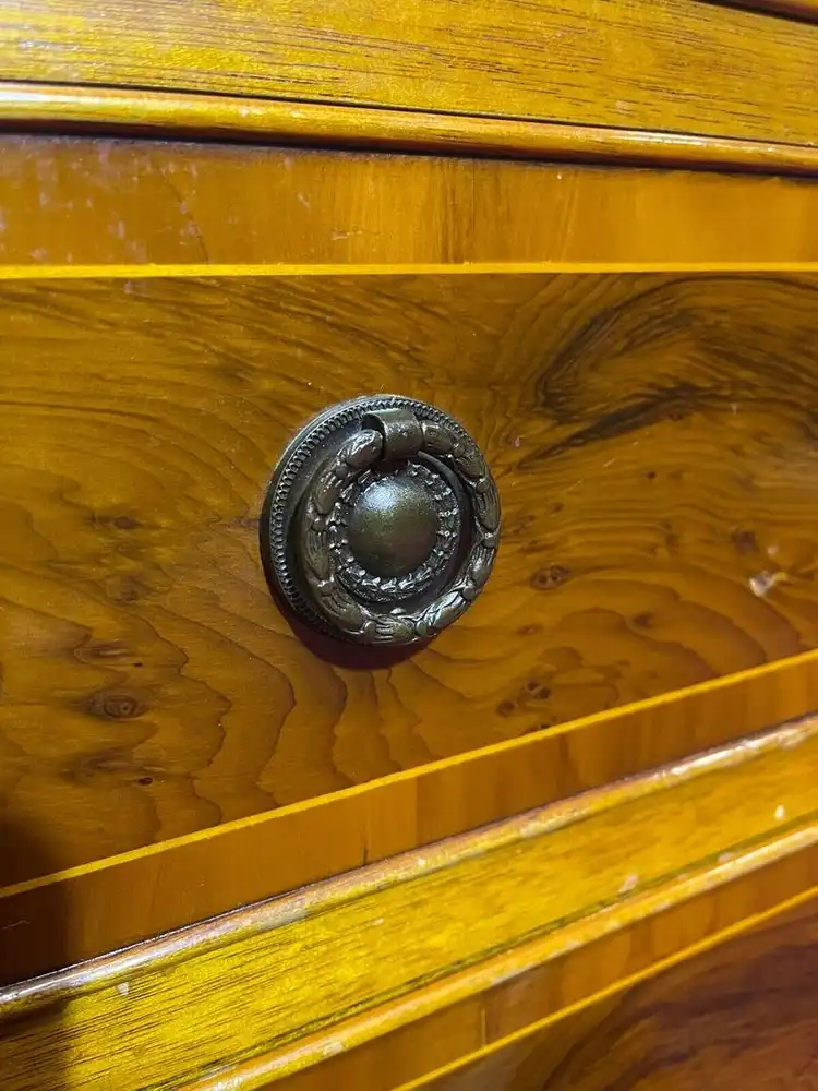 Englische Möbel Antik Sekretär Schreibtisch Eibe Ledereinlage in grün Made in UK 6