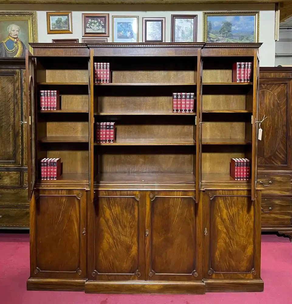 Englische Möbel Bücherschrank Mahagoni Breakfront Herrenzimmer Made in England 3