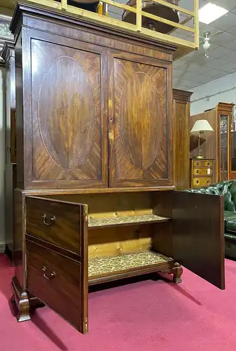 Englische Möbel Antik Kleiderschrank Diele Gentlemans Wardrobe Mahagoni Intarsie