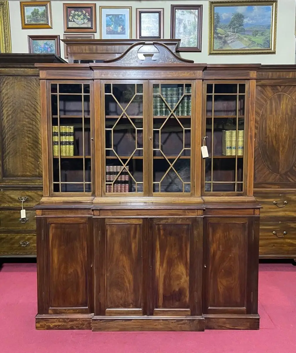 Englische Möbel Antik Breakfront Bücherschrank Mahagoni Herrenzimmer Wohnzimmer 0