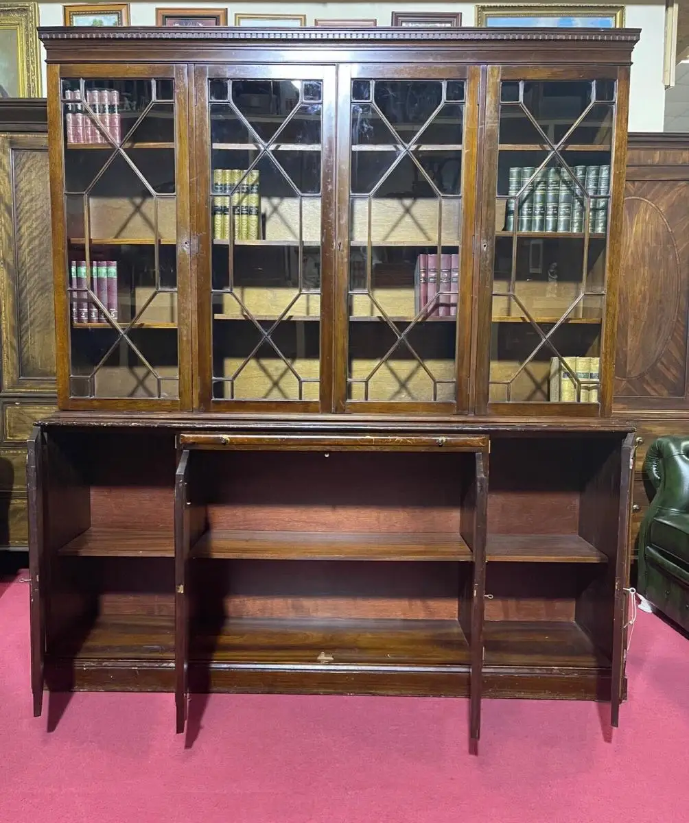 Englische Möbel original Stil Bücherschrank mit Leder Tablet Wohnzimmer England 5