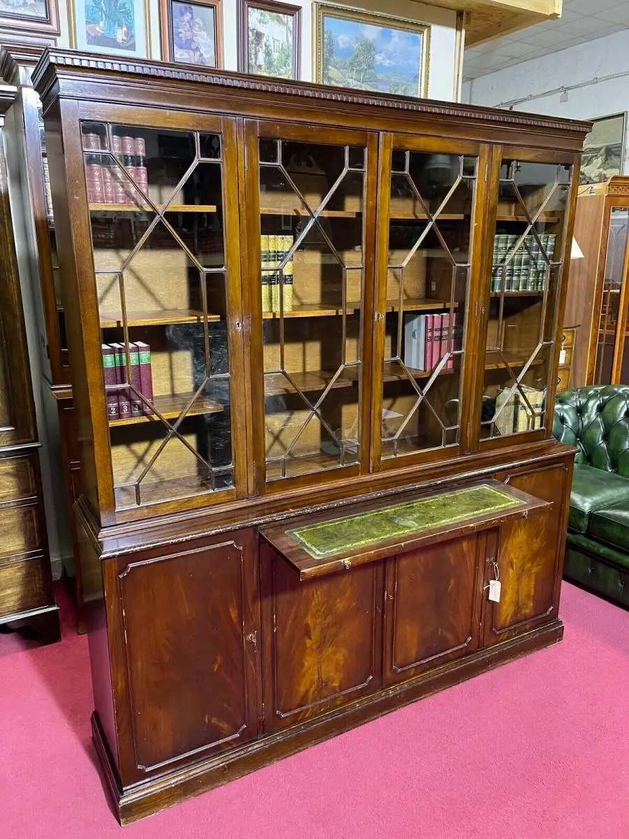 Englische Möbel original Stil Bücherschrank mit Leder Tablet Wohnzimmer England 6