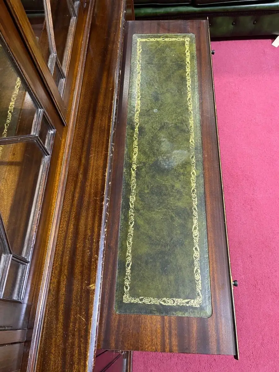 Englische Möbel original Stil Bücherschrank mit Leder Tablet Wohnzimmer England 7