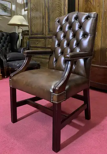 Englische Möbel Chesterfield Schreibtisch Stuhl mit Armlehne Antik Leder  1/2 UK