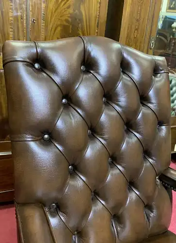 Englische Möbel Chesterfield Schreibtisch Stuhl mit Armlehne Antik Leder  1/2 UK