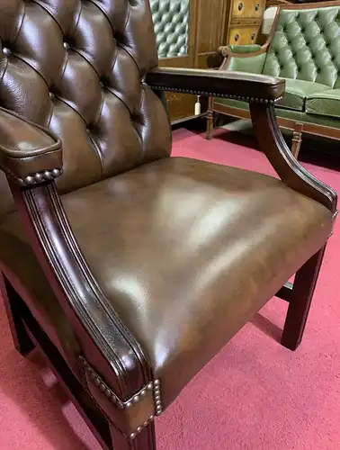 Englische Möbel Chesterfield Schreibtisch Stuhl mit Armlehne Antik Leder  1/2 UK