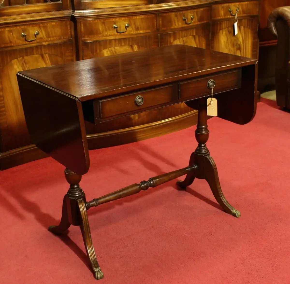 Englische Möbel Regency Mahagoni Pembroke Schreibtisch Klapptisch 2 Schubfach UK 1