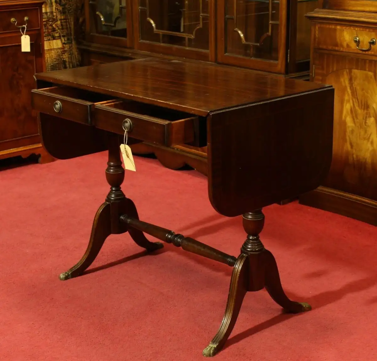 Englische Möbel Regency Mahagoni Pembroke Schreibtisch Klapptisch 2 Schubfach UK 2