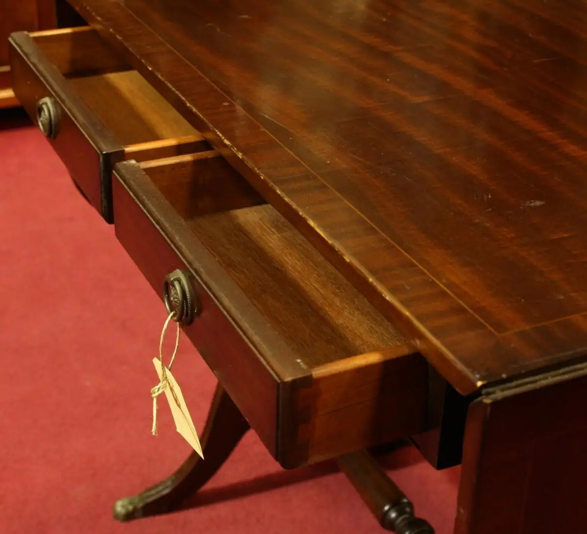 Englische Möbel Regency Mahagoni Pembroke Schreibtisch Klapptisch 2 Schubfach UK 3