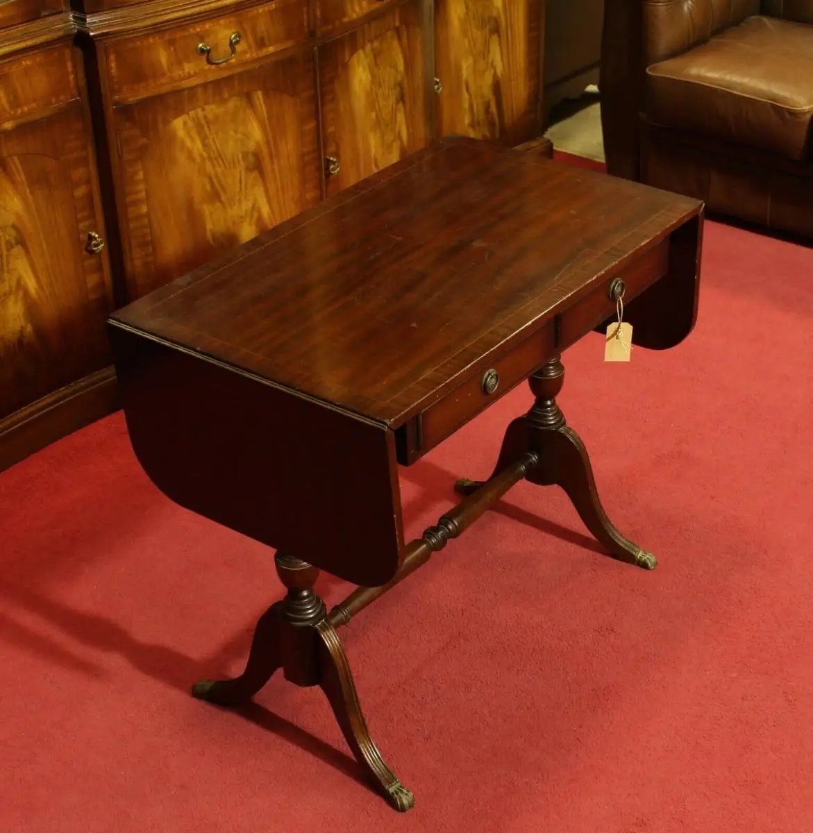 Englische Möbel Regency Mahagoni Pembroke Schreibtisch Klapptisch 2 Schubfach UK 6