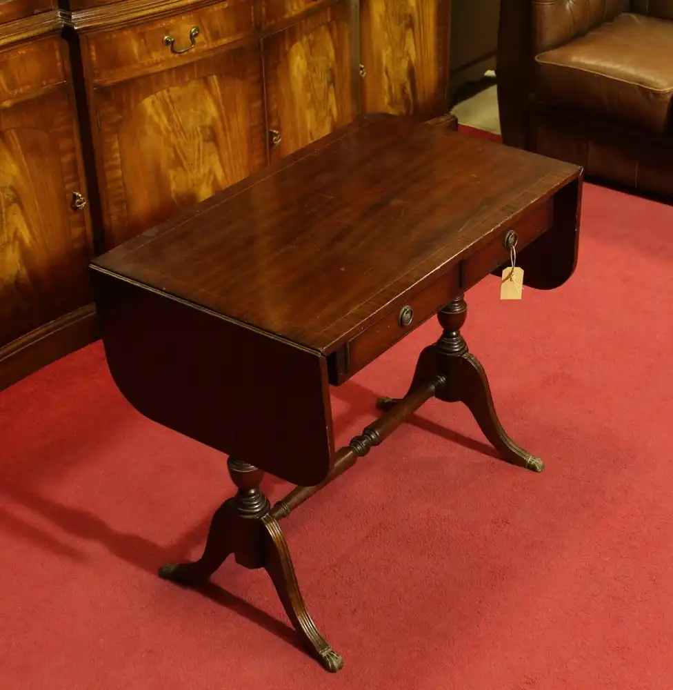 Englische Möbel Regency Mahagoni Pembroke Schreibtisch Klapptisch 2 Schubfach UK 6