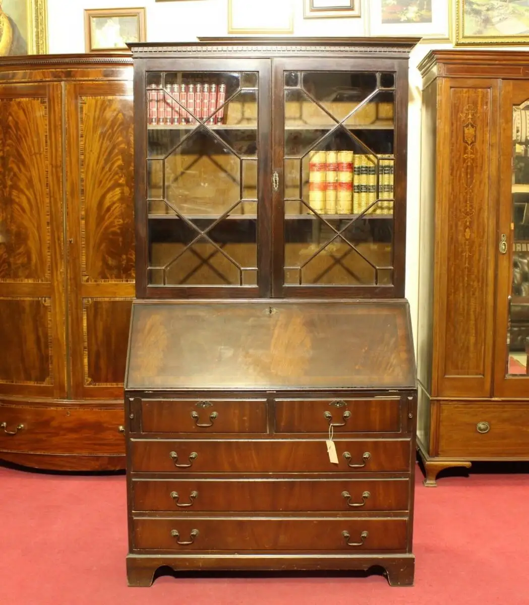 Englische Möbel Regency Sekretär Schreibtisch mit Aufsatz Leder 0