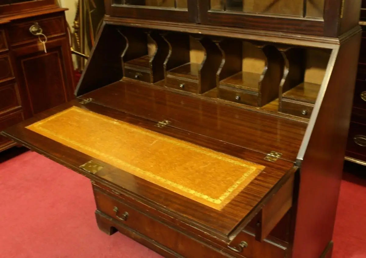 Englische Möbel Regency Sekretär Schreibtisch mit Aufsatz Leder 3