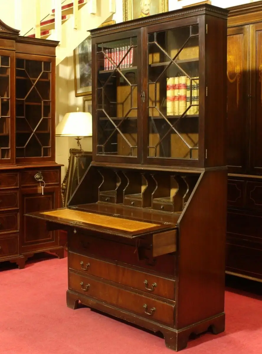Englische Möbel Regency Sekretär Schreibtisch mit Aufsatz Leder 5