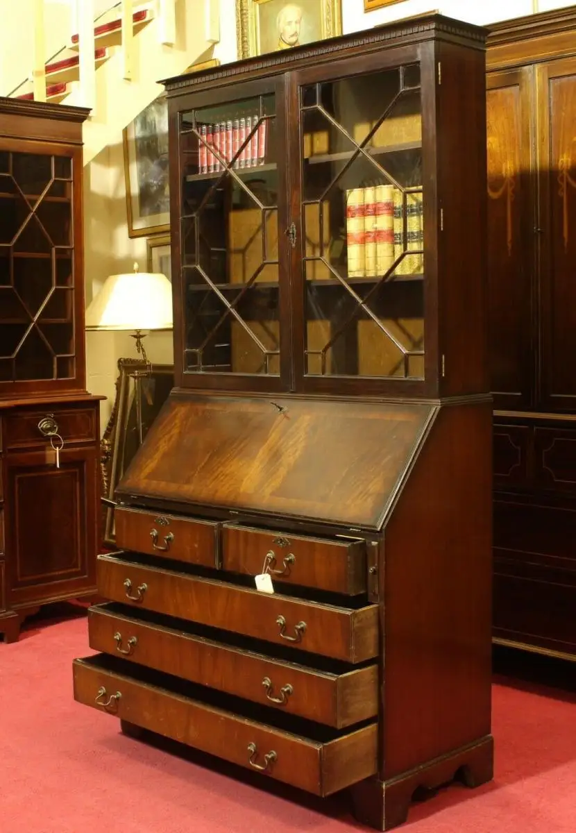 Englische Möbel Regency Sekretär Schreibtisch mit Aufsatz Leder 6