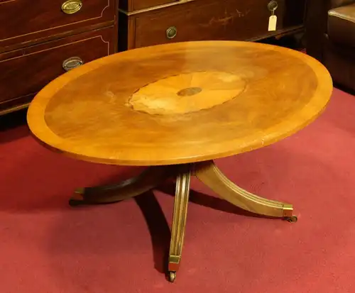 Englische Möbel Original Regency Couchtisch oval mit Intarsie auf Rollen UK