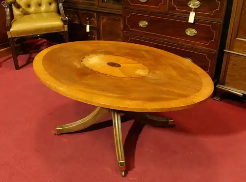 Englische Möbel Original Regency Couchtisch oval mit Intarsie auf Rollen UK