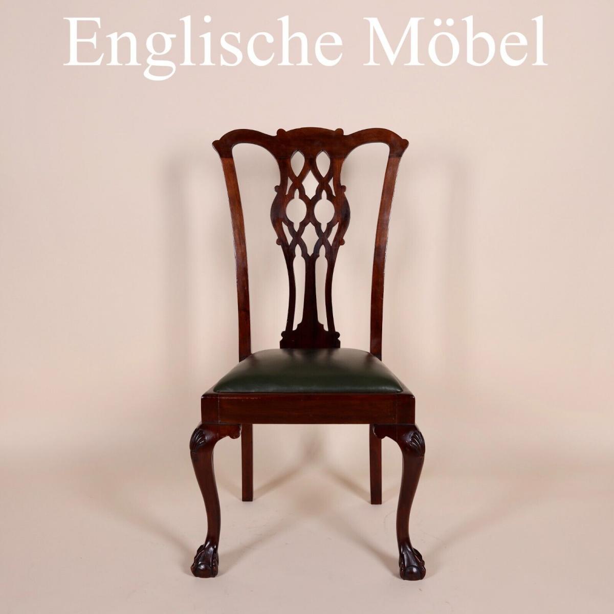 Englische M�bel Antik 4 original Edwardian Esszimmer Esstisch Stuhl St�hle Leder 0