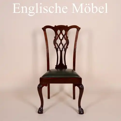 Englische Möbel Antik Set von 4 Edwardian Esszimmer Esstisch Stuhl Stühle Leder