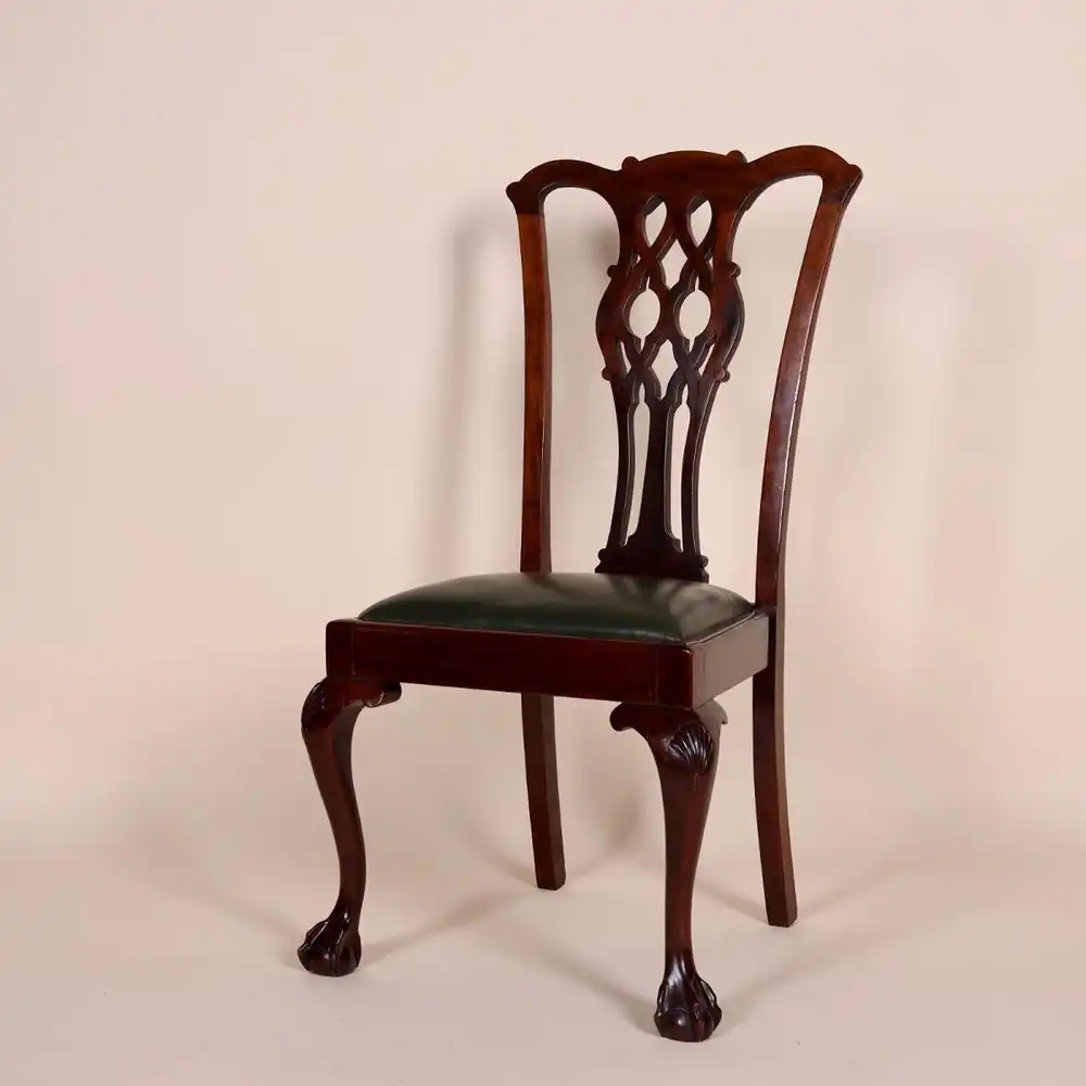 Englische Möbel Antik Set von 4 Edwardian Esszimmer Esstisch Stuhl Stühle Leder 1