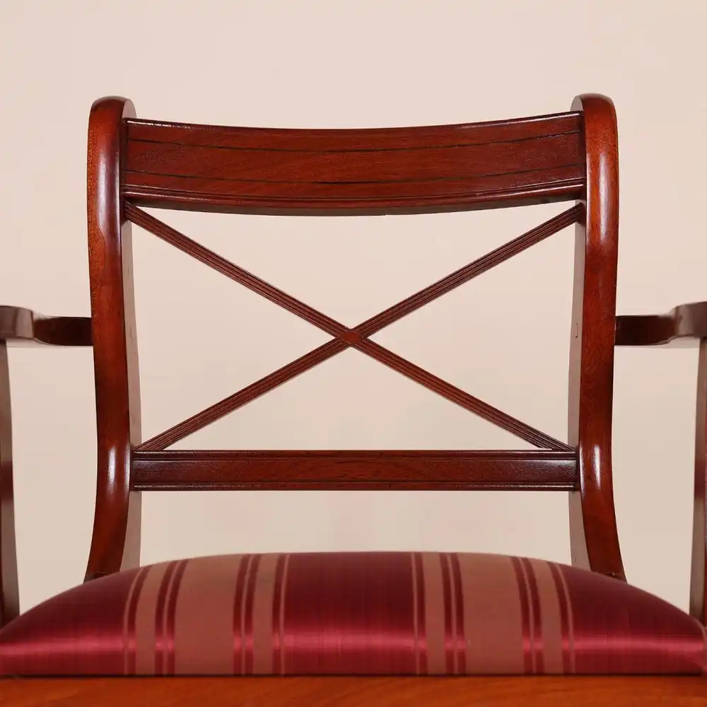 Englische Möbel Set von 2 Esszimmer Esstisch Stuhl Stühle Cross Stick m Armlehne 3