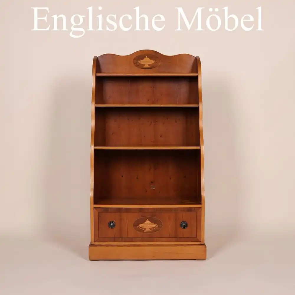 Englische Möbel original Bücherregal Eibe Highboard Bookcase Schubfach Intarsie 0