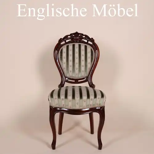 Englische Möbel Antik Mahagoni Stuhl Biedermeier Stoff mit Rückenpolsterung 1/2