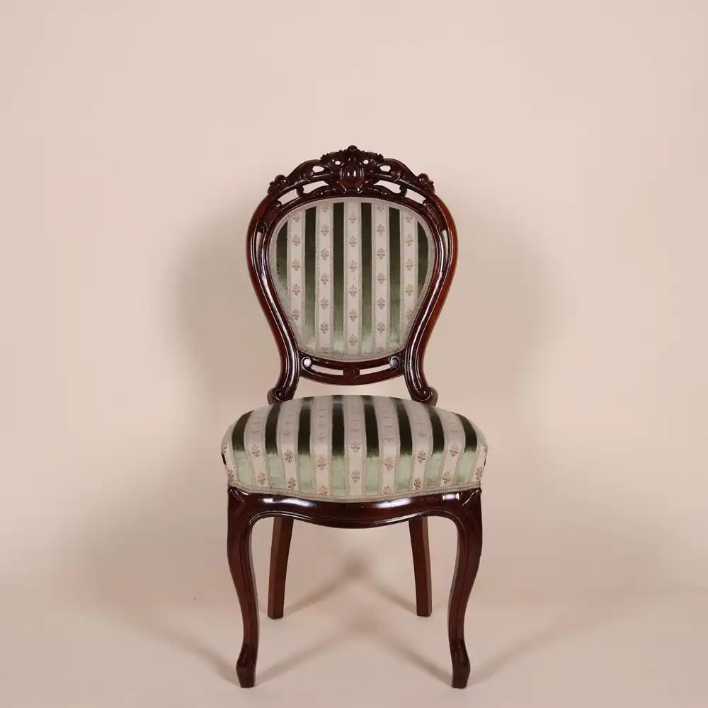 Englische Möbel Antik Mahagoni Stuhl Biedermeier Stoff mit Rückenpolsterung 1/2 4