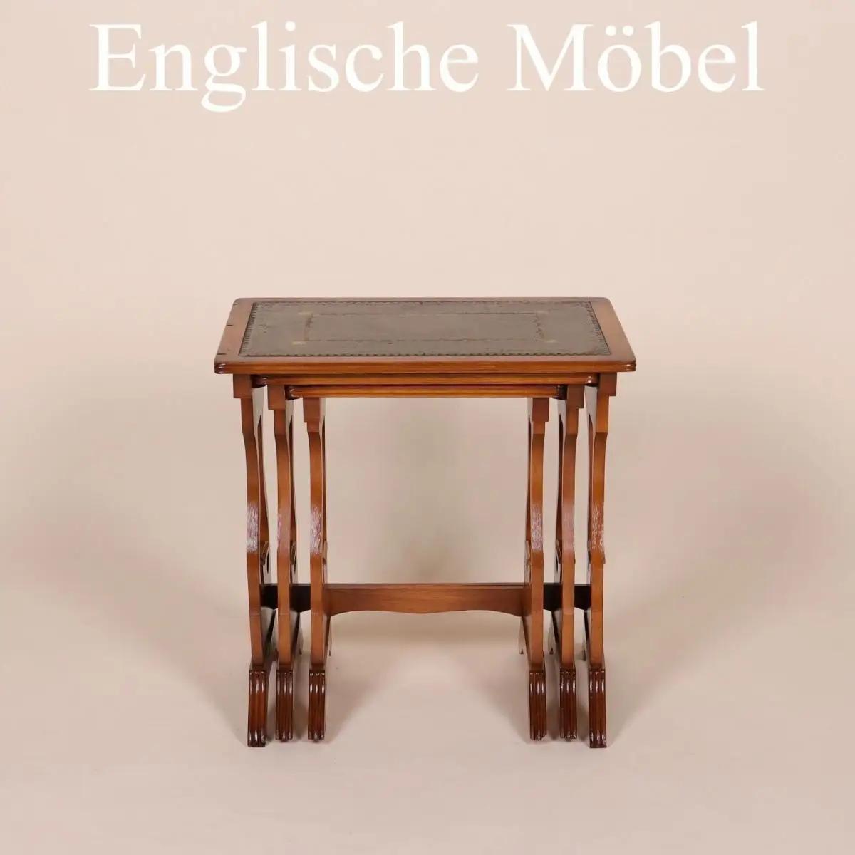 Englische Möbel Stilmöbel Set von 3 Eibe Beistelltisch Lampentisch mit Leder UK 0