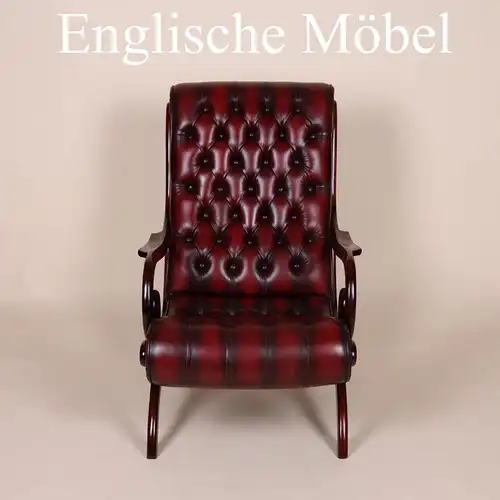 Englische Möbel Chesterfield Antik rot Mahagoni Leder Sessel mit Armlehne UK