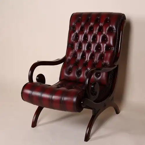 Englische Möbel Chesterfield Antik rot Mahagoni Leder Sessel mit Armlehne UK