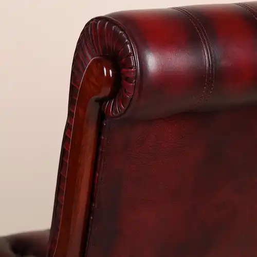 Englische Möbel Chesterfield Antik rot Mahagoni Leder Sessel mit Armlehne UK