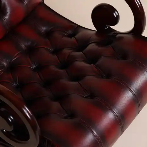 Englische Möbel Chesterfield Antik rot Mahagoni Leder Sessel mit Armlehne UK