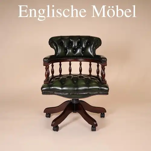 Englische Möbel Chesterfield Bürostuhl Drehsessel Antik Leder Mahagoni Office UK