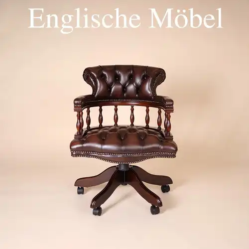 Englische Möbel Chesterfield Drehstuhl Bürosessel Antik Leder Mahagoni Office UK