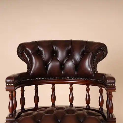 Englische Möbel Chesterfield Drehstuhl Bürosessel Antik Leder Mahagoni Office UK