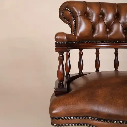 Englische Möbel Chesterfield Bürostuhl Drehsessel Antik Whiskey Leder Mahagoni