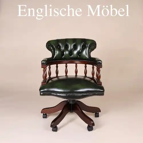 Englische Möbel Chesterfield Bürostuhl Drehsessel Antik Leder Mahagoni Office UK