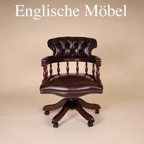 Englische Möbel Chesterfield Drehstuhl Bürosessel Antik Leder Mahagoni Office UK